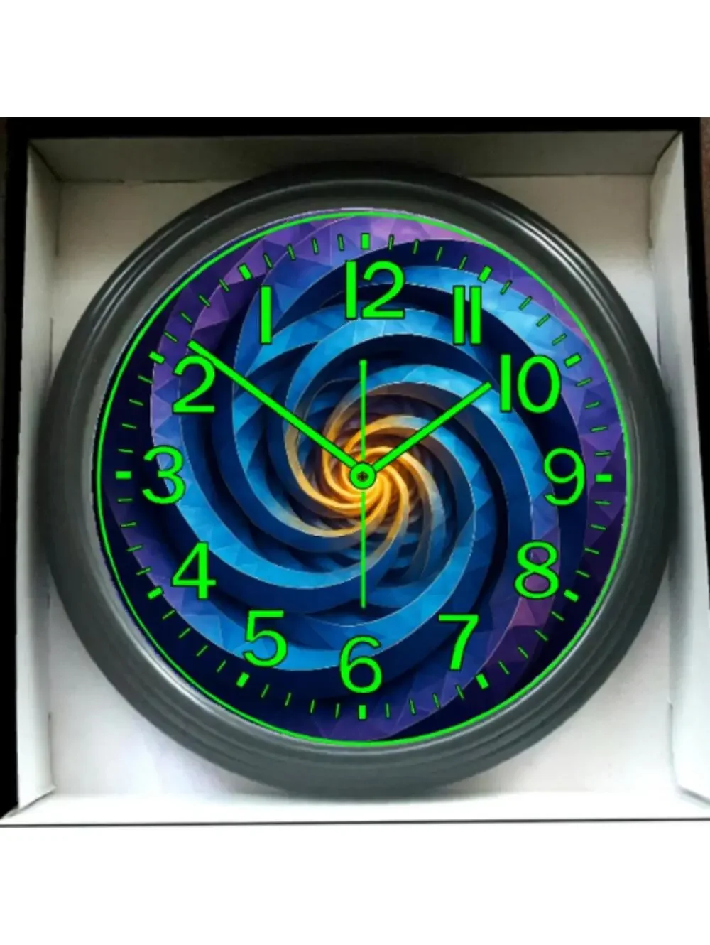 Glow-in-Dark Reverse Ticking Wall Clock 3D Dimensional New!